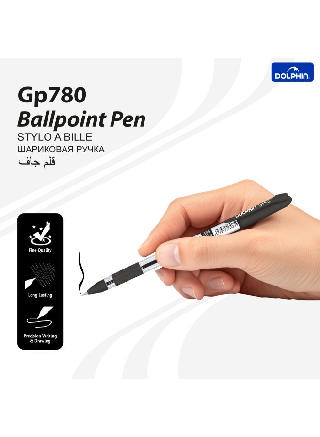 دولفين أقلام حبر جاف دولفين GP780 مقاس 0.7 مم – كتابة ناعمة بحبر أسود، أقلام مريحة للمكتب والمدرسة، عبوة 36 قلم - Image 4